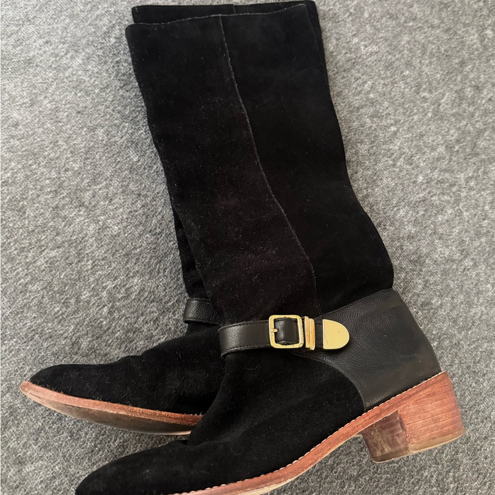 Loeffler Randall black suede knee-high riding boots